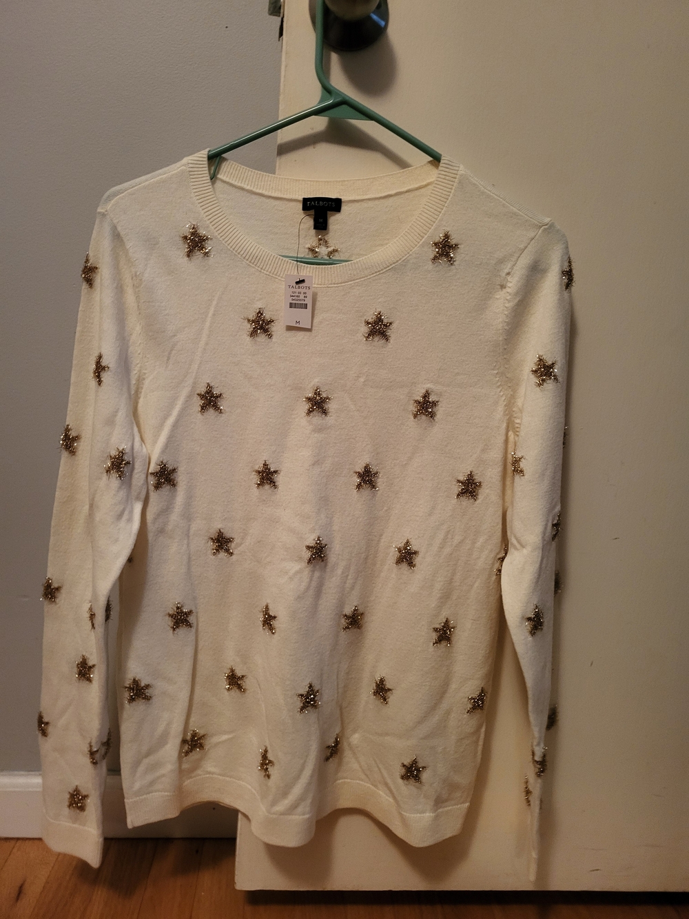 Talbots Cream Sweater with Gold Star Embellishments